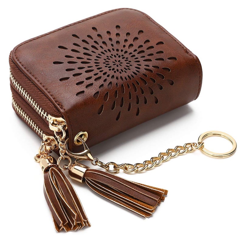 APHISON RFID Credit Card Holder Zipper Card Case Keychain Small Wallet for Women 1942-2 COFFEE - Image 1